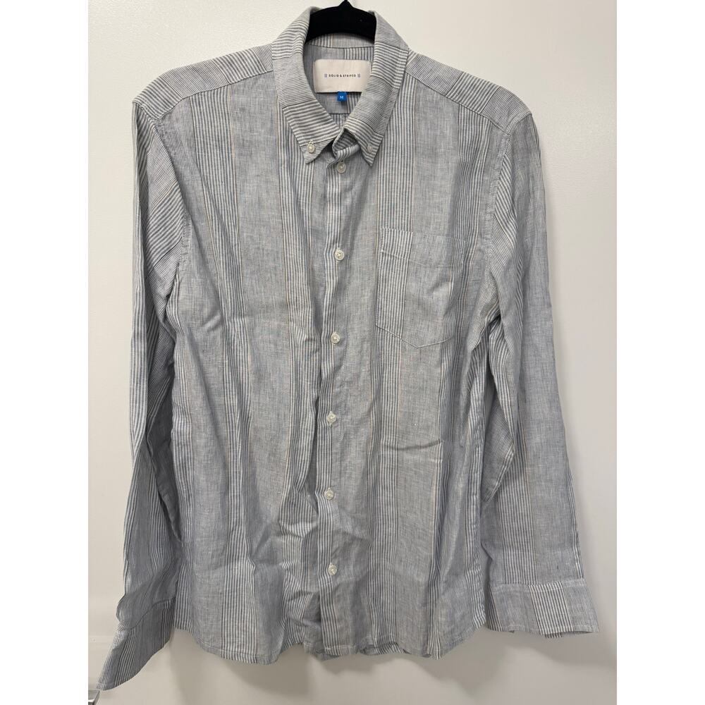 Solid & Striped Button-Down Shirt Men's Medium Blue Linen Striped Preppy Career